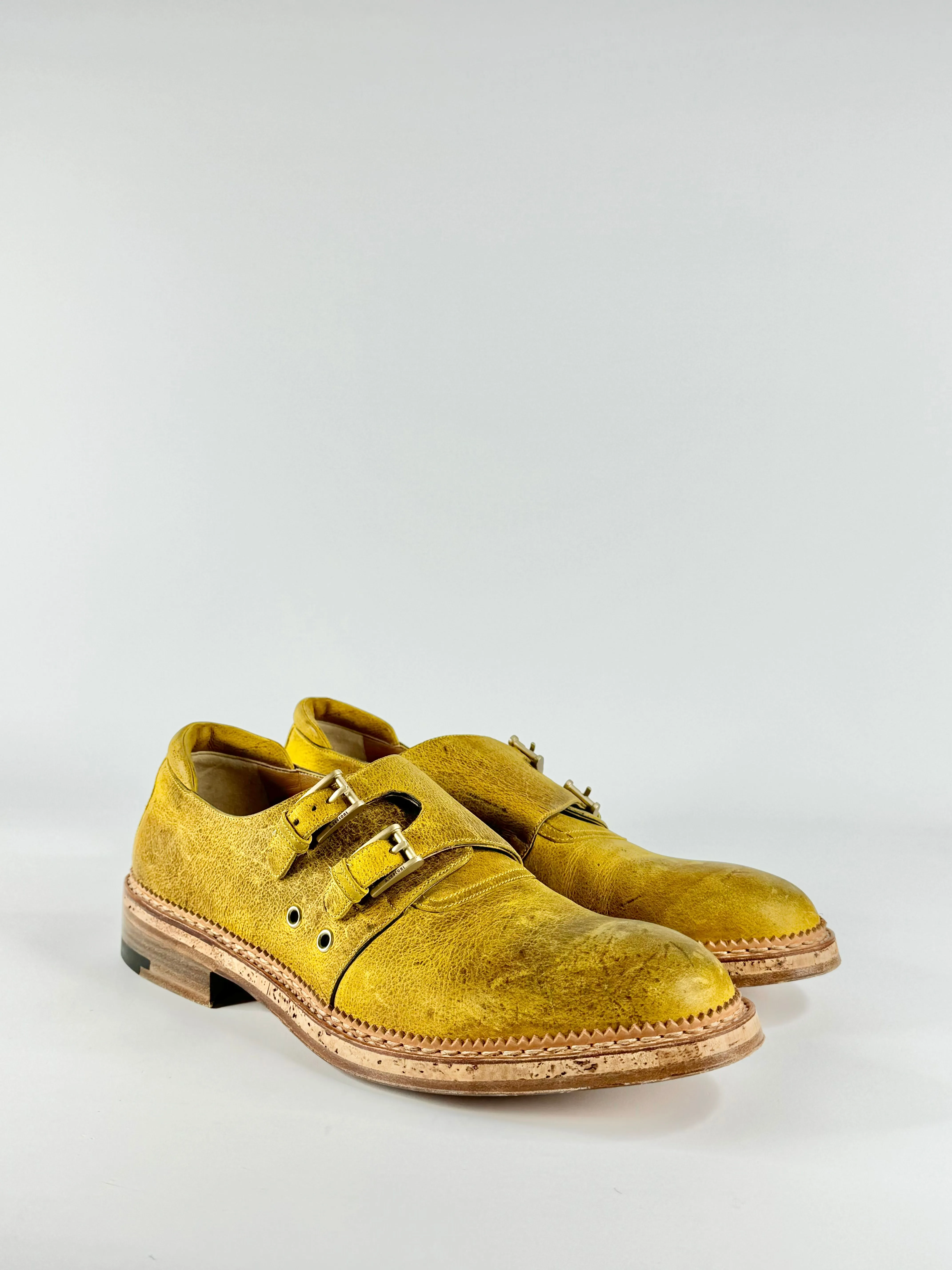 A. Testoni Painted Yellow Monk Strap Shoes - EU10.5