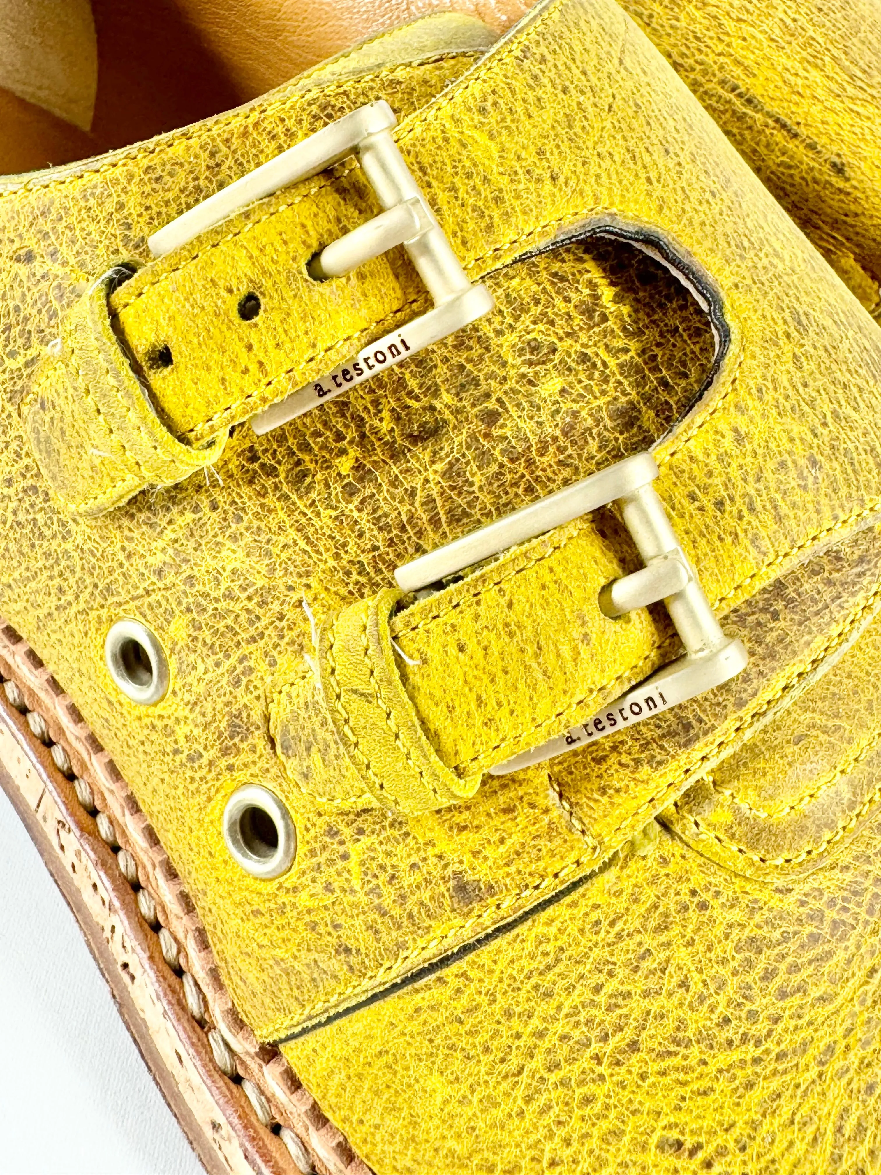 A. Testoni Painted Yellow Monk Strap Shoes - EU10.5