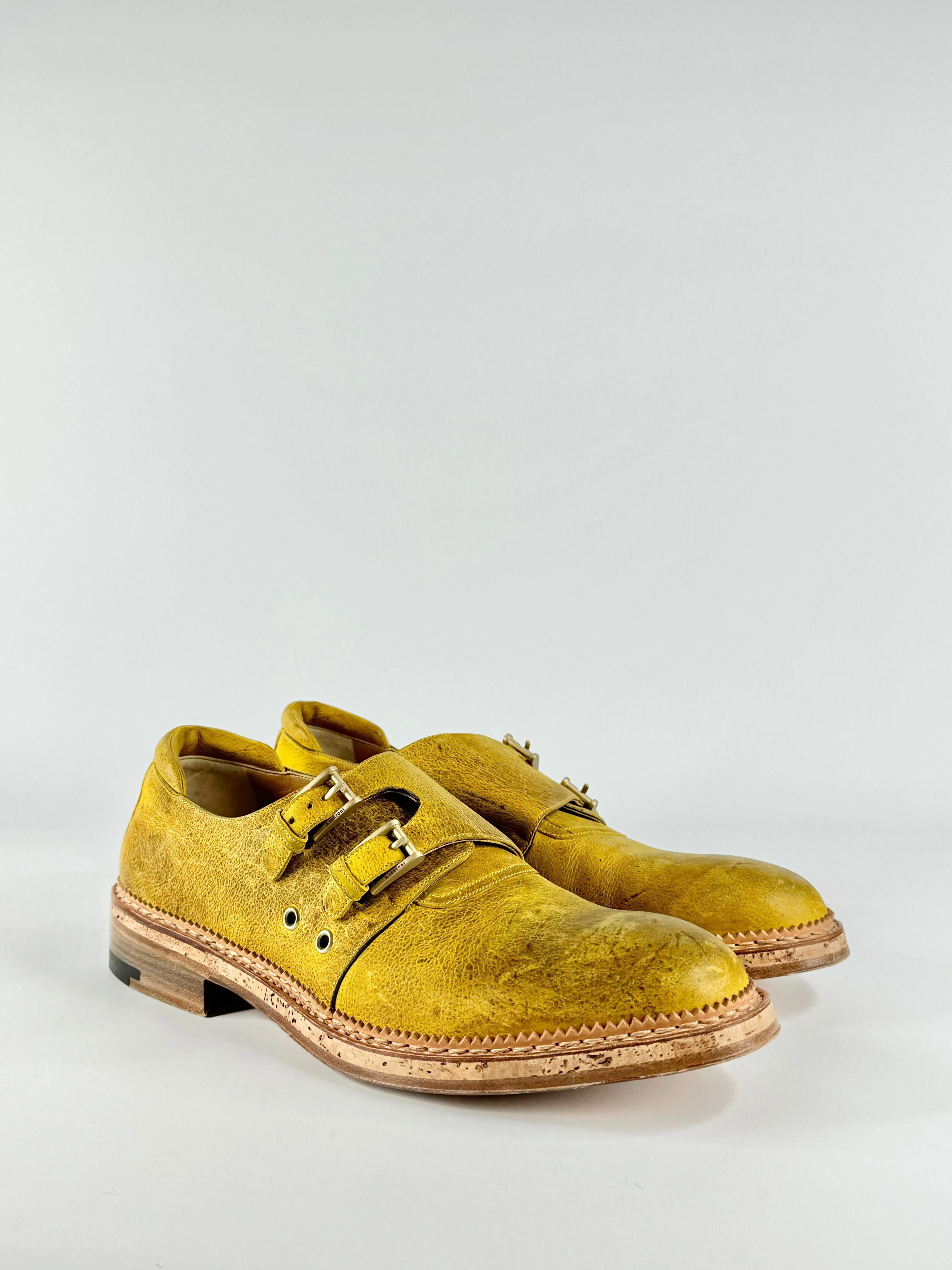 A. Testoni Painted Yellow Monk Strap Shoes - EU10.5
