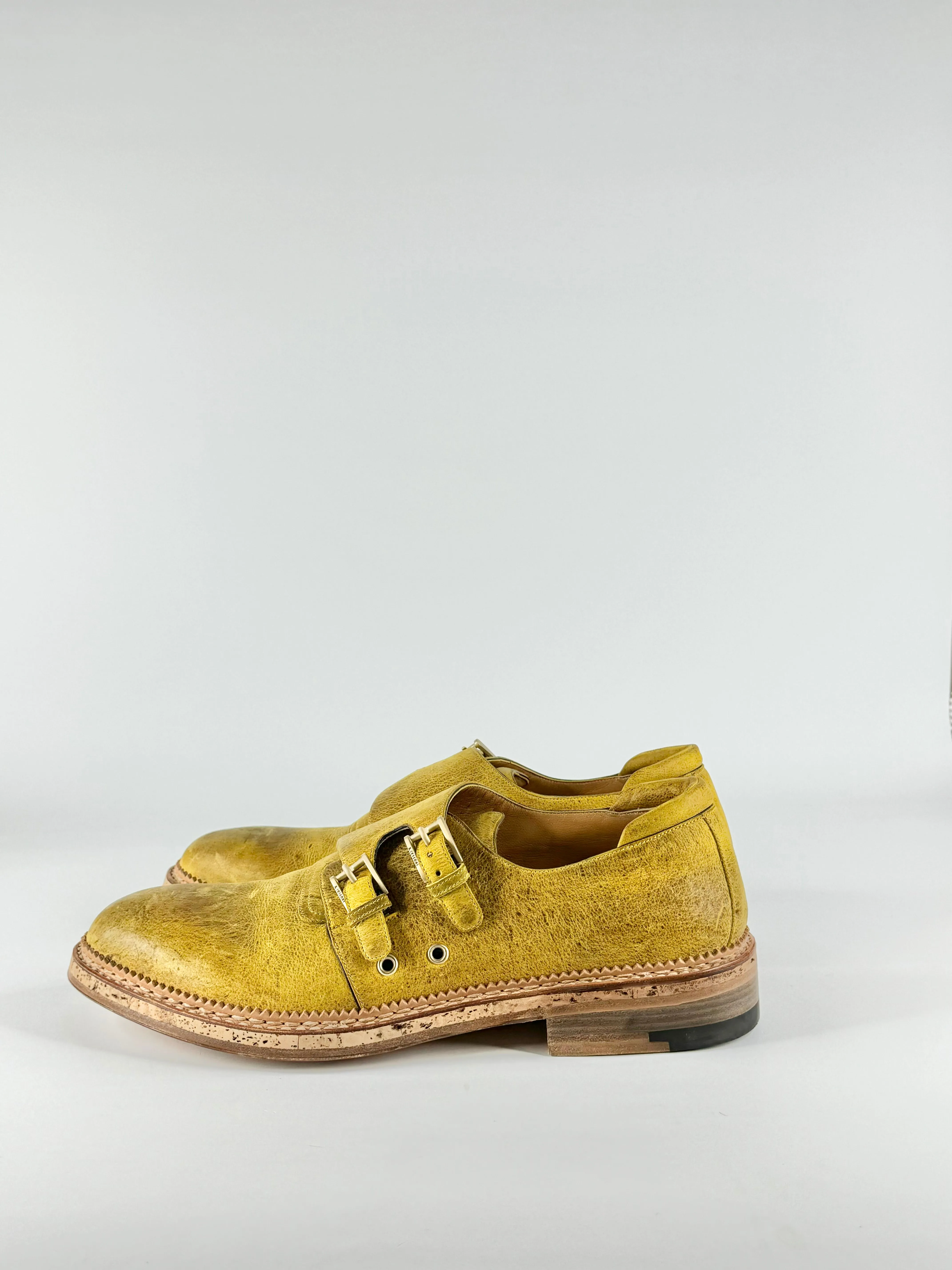 A. Testoni Painted Yellow Monk Strap Shoes - EU10.5