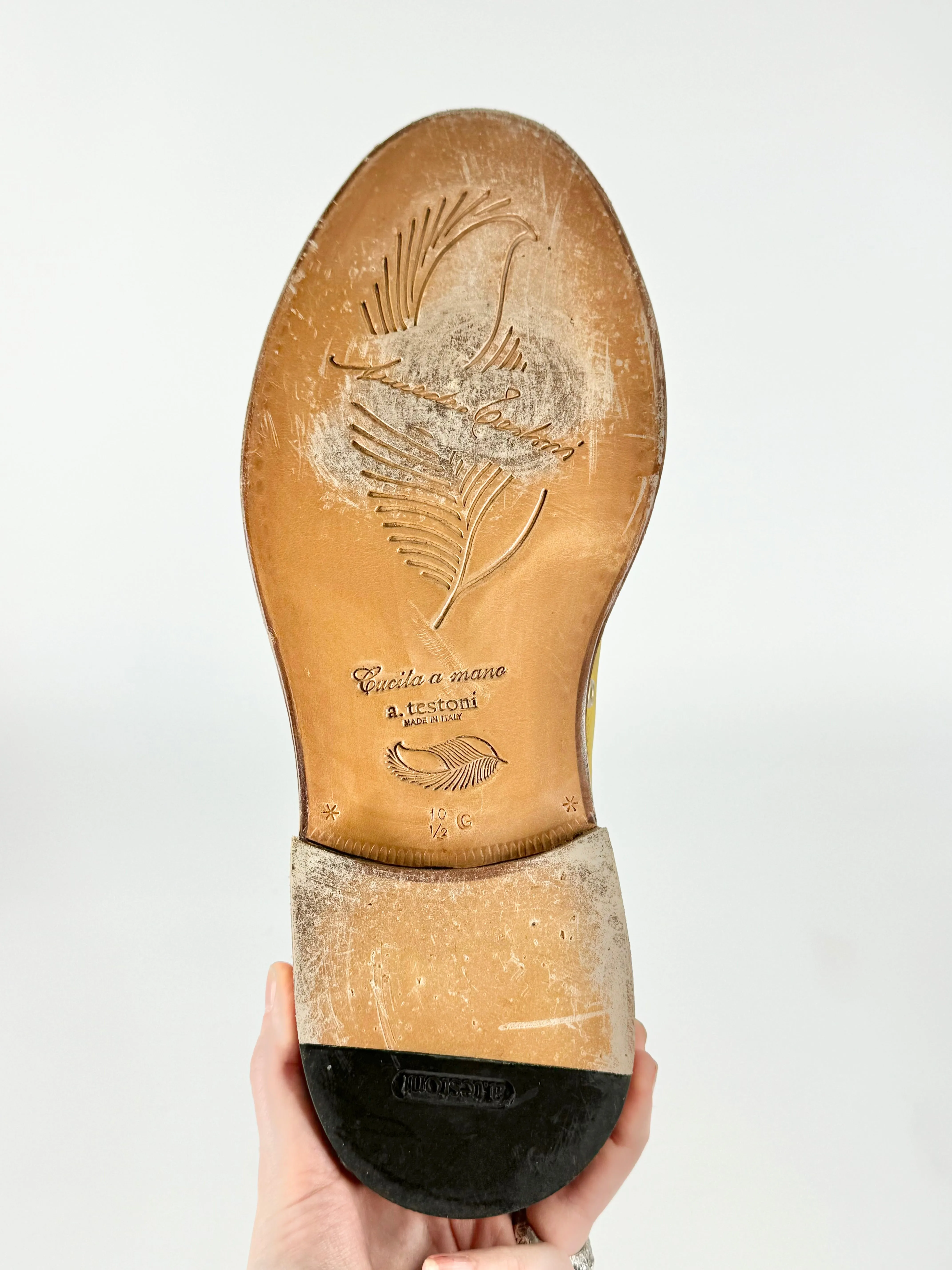 A. Testoni Painted Yellow Monk Strap Shoes - EU10.5
