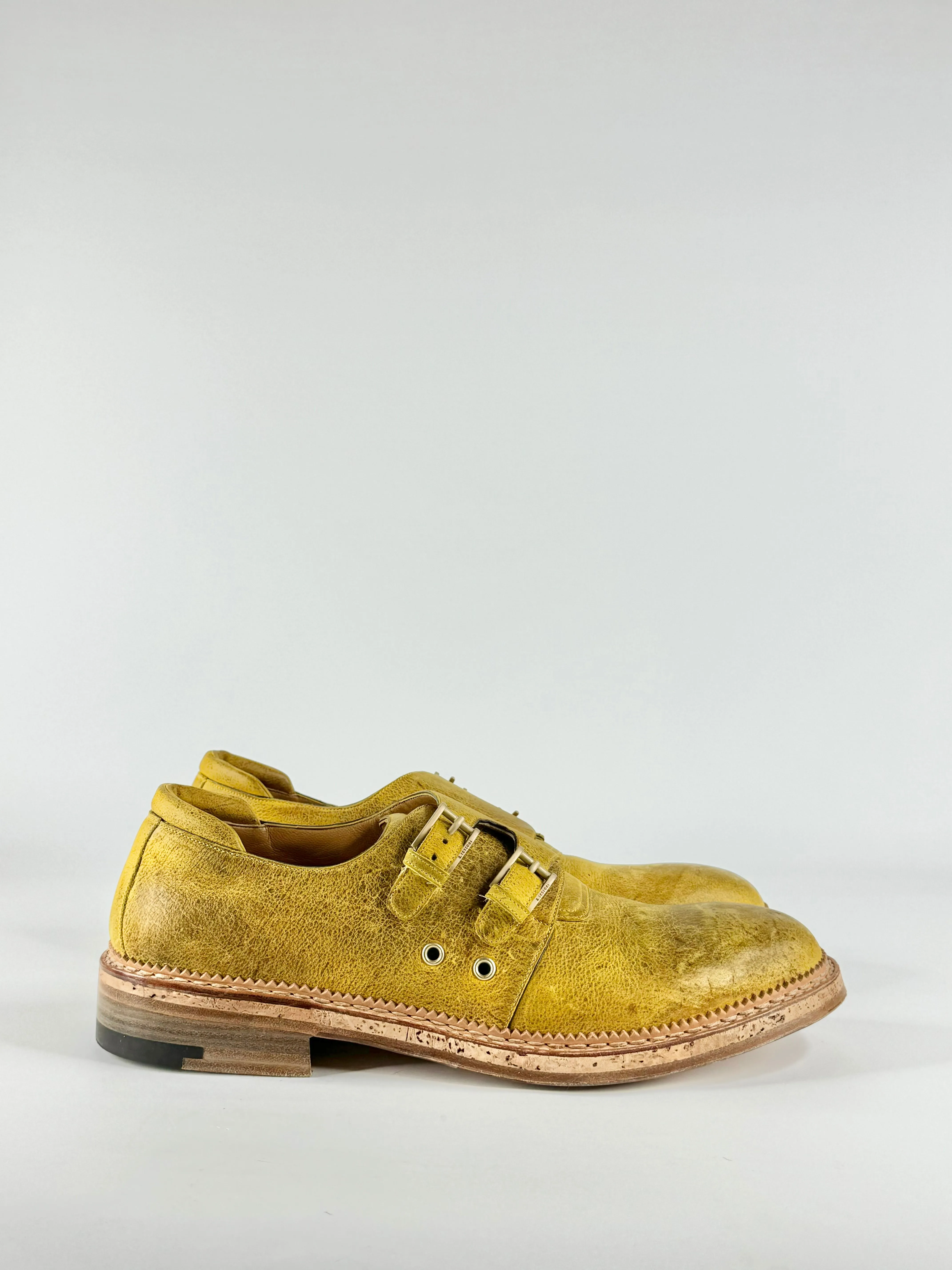 A. Testoni Painted Yellow Monk Strap Shoes - EU10.5