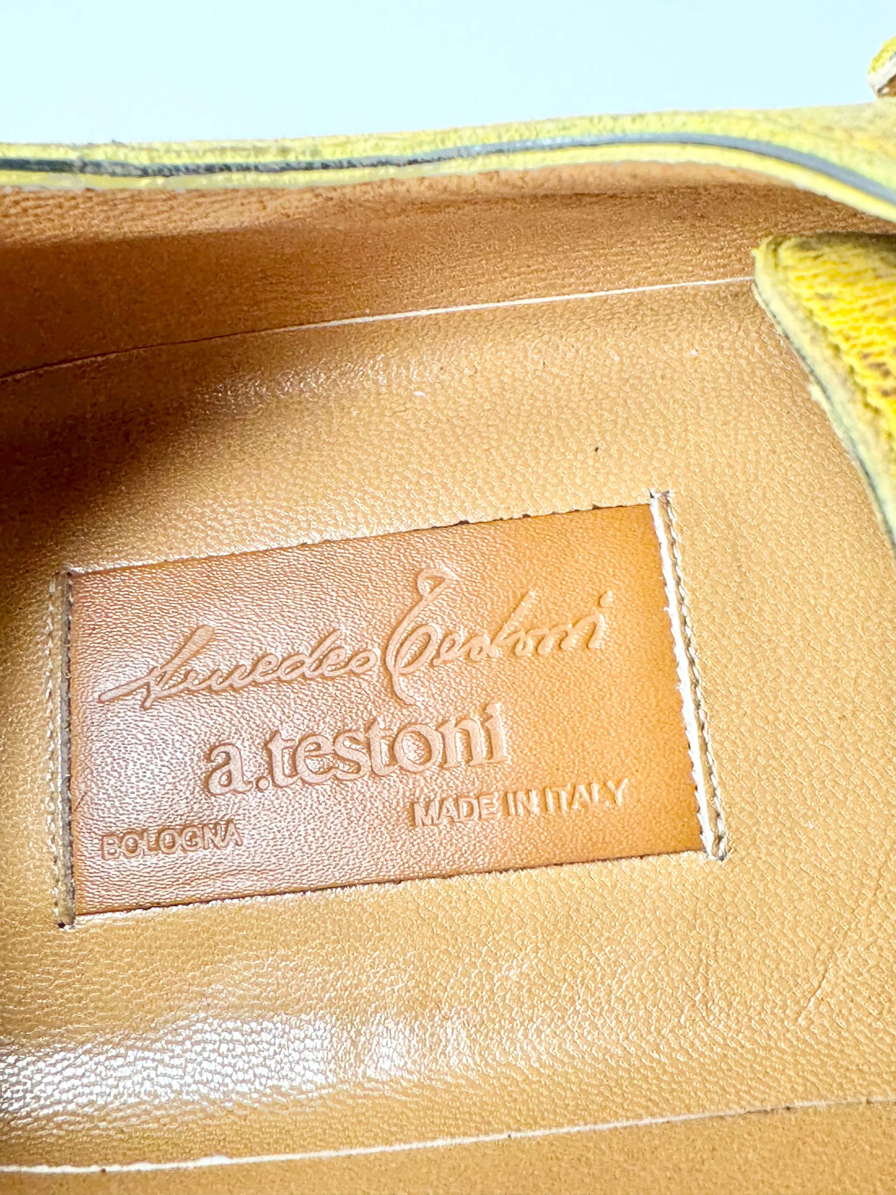 A. Testoni Painted Yellow Monk Strap Shoes - EU10.5