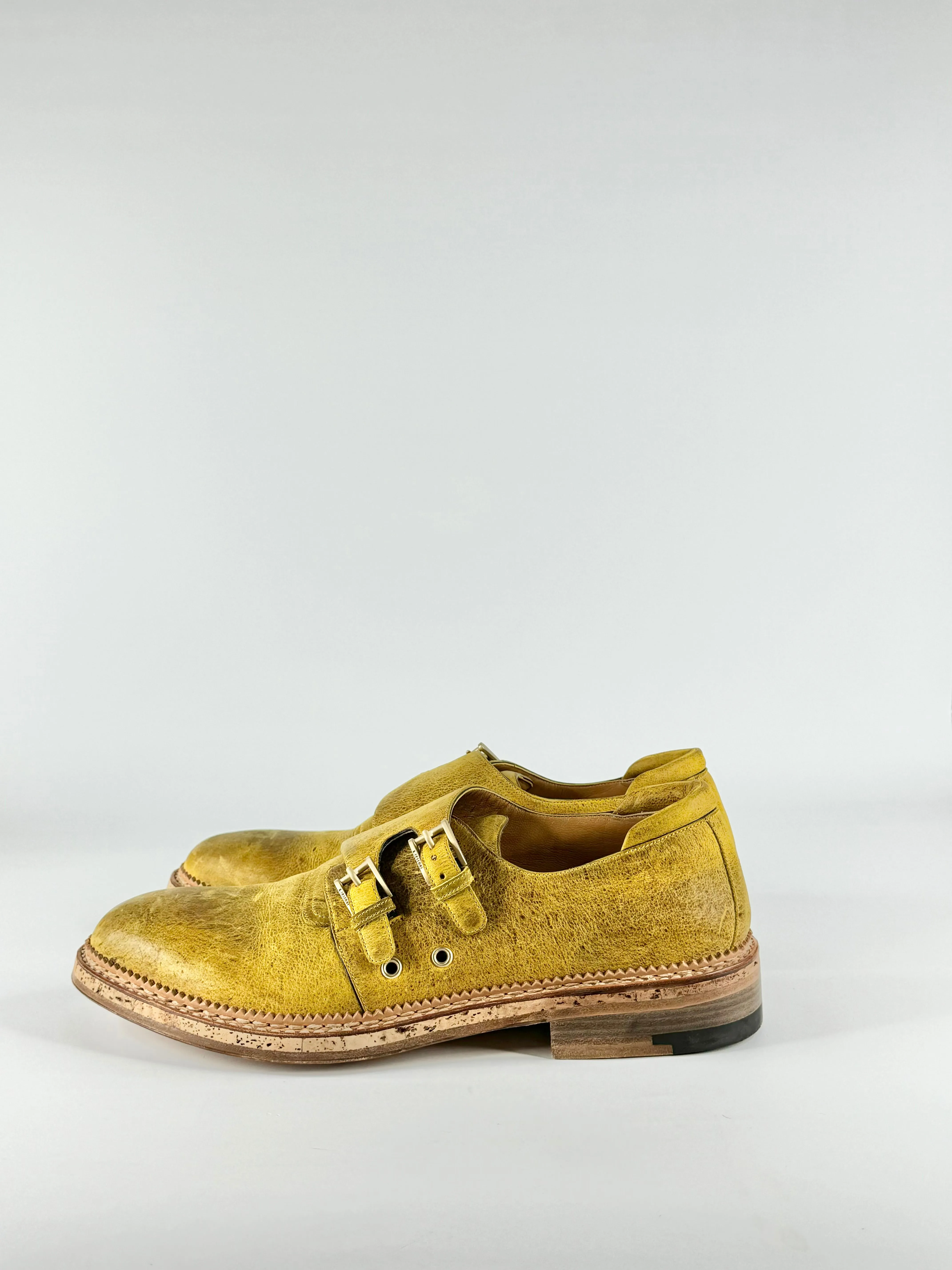 A. Testoni Painted Yellow Monk Strap Shoes - EU10.5