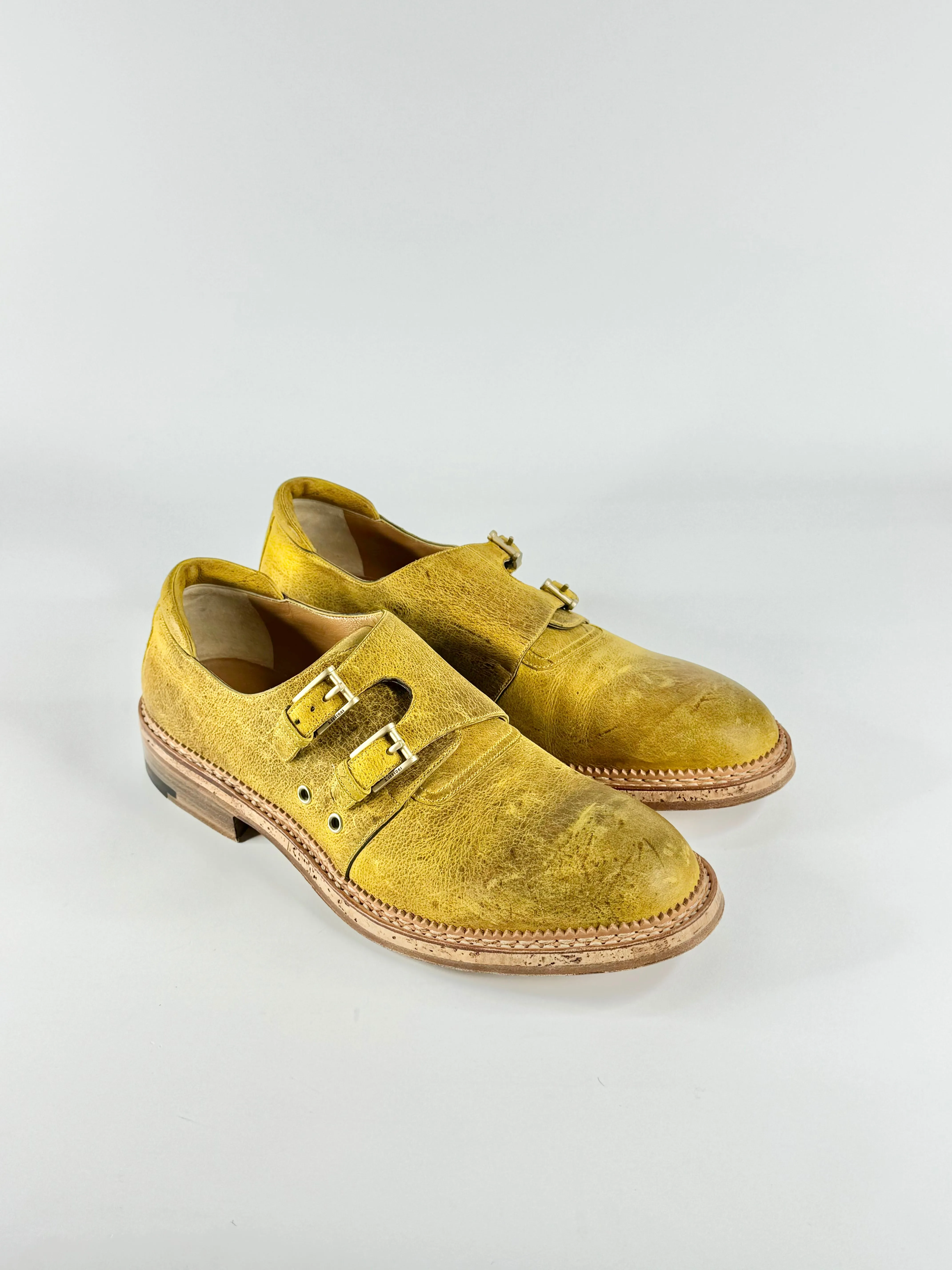 A. Testoni Painted Yellow Monk Strap Shoes - EU10.5