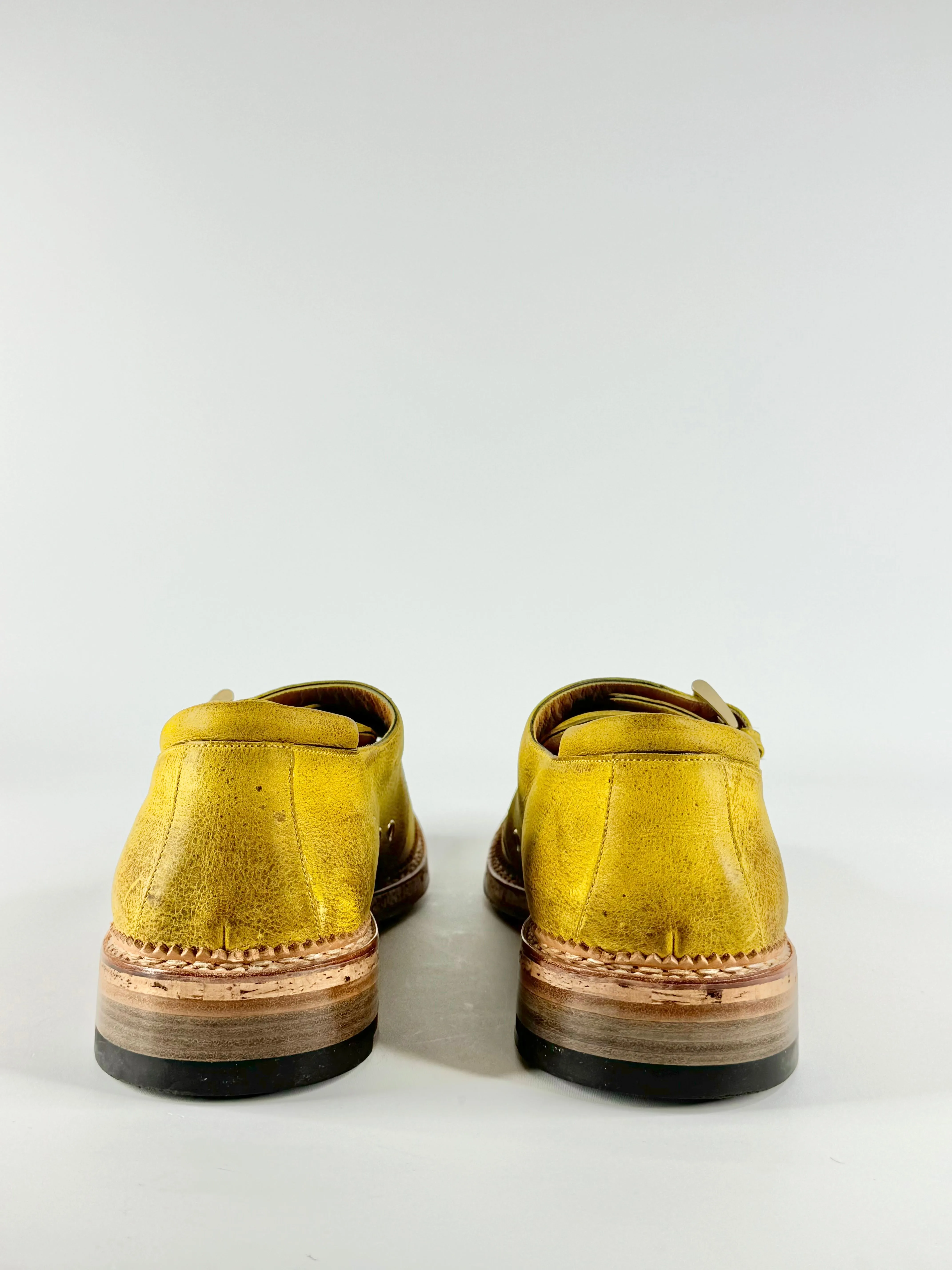 A. Testoni Painted Yellow Monk Strap Shoes - EU10.5