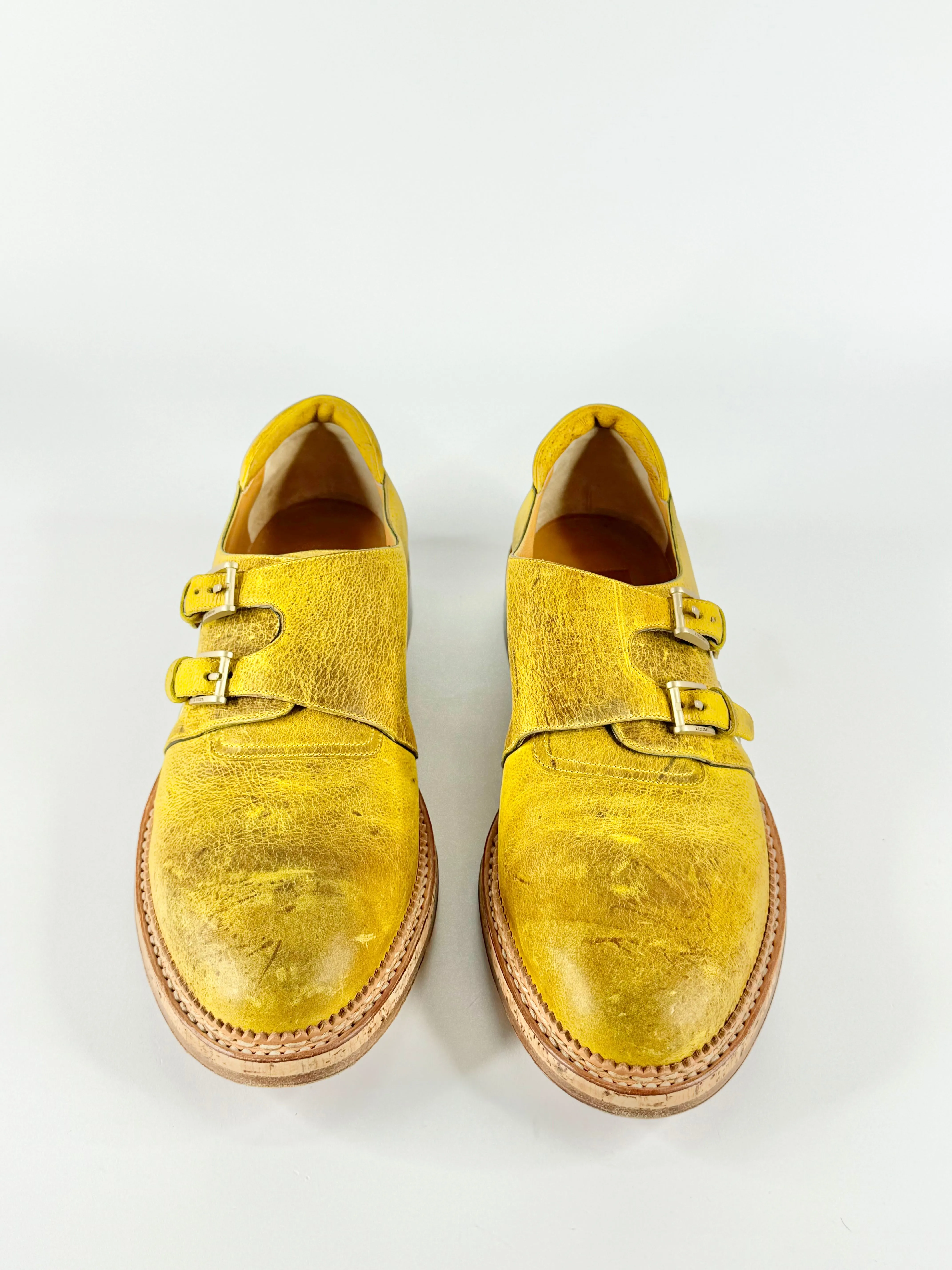 A. Testoni Painted Yellow Monk Strap Shoes - EU10.5