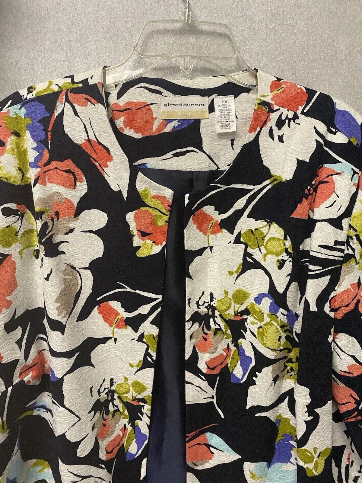 Alfred Dunner Floral Blazer Jacket Lined Navy White Coral -Size 24W