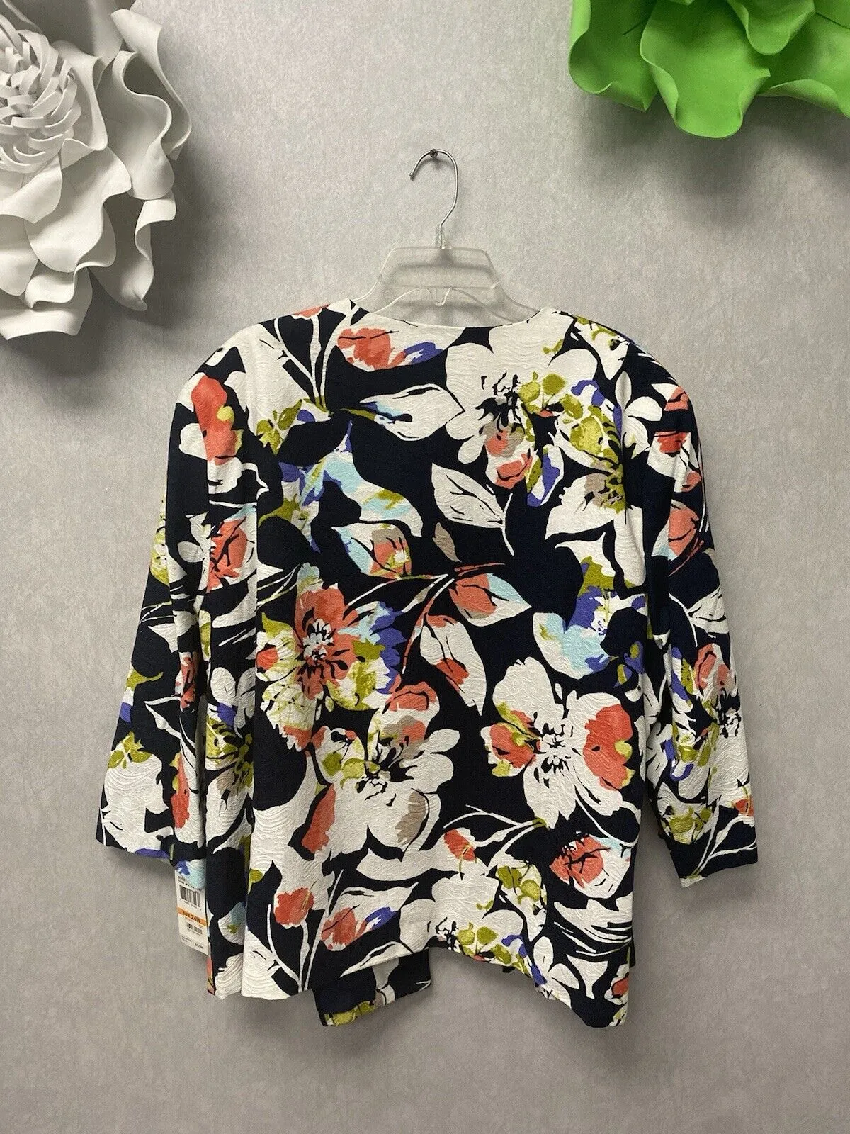 Alfred Dunner Floral Blazer Jacket Lined Navy White Coral -Size 24W