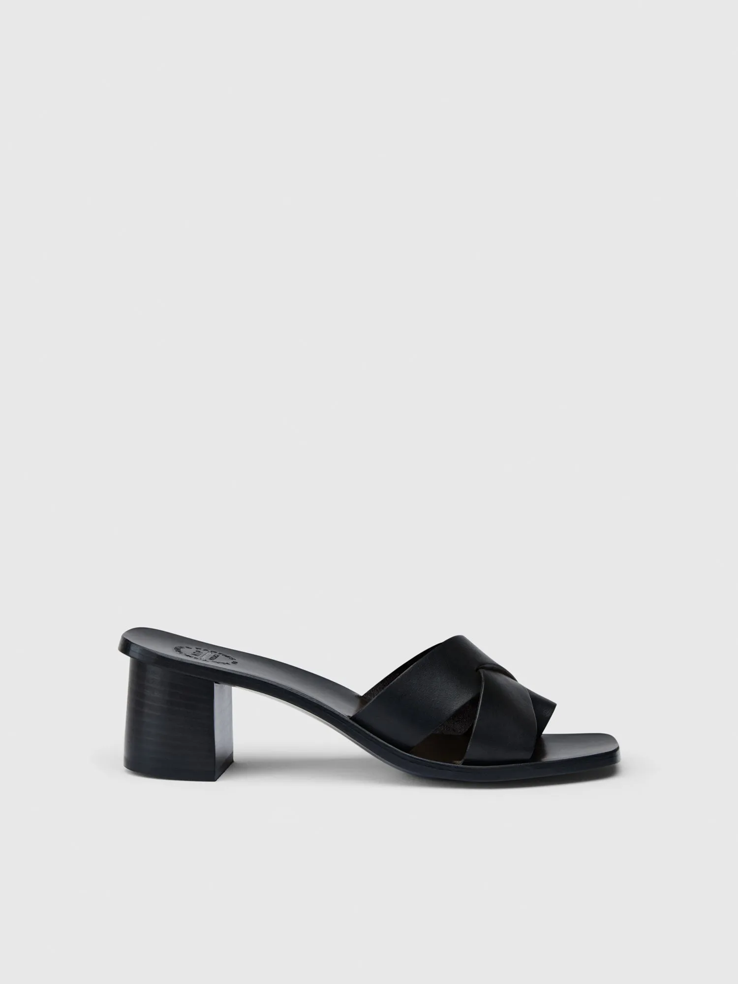 Arcole Black Leather Heeled sandals