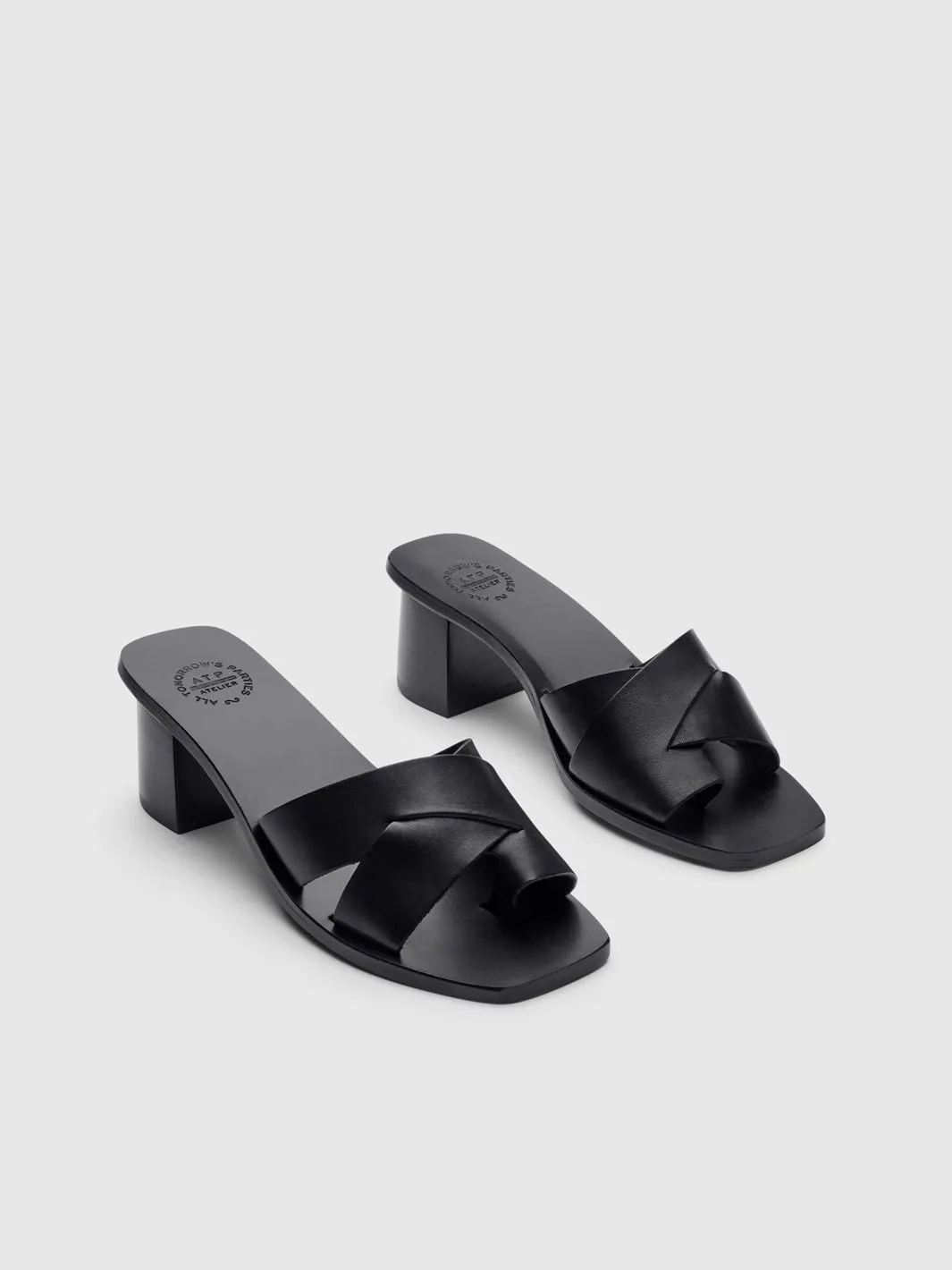 Arcole Black Leather Heeled sandals