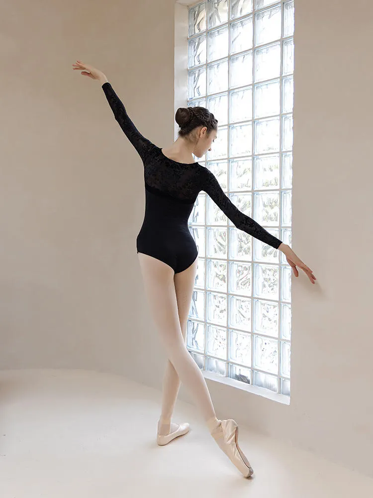Ballet Velvet Round Neck Leotard Long Sleeved Dance Training Clothes