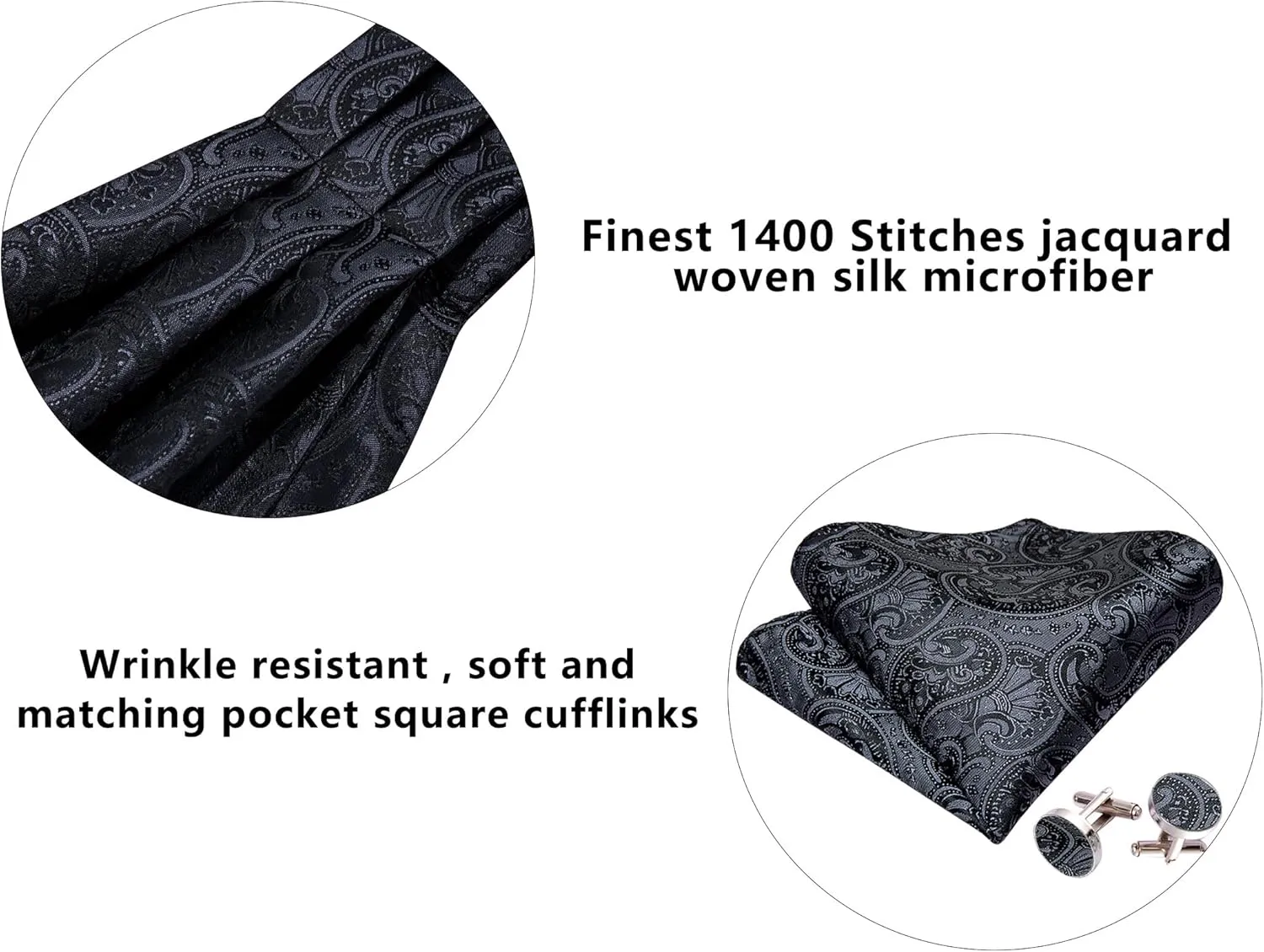 Barry.Wang Ascot Ties Cravat Tie Men Paisley Plaid Scarf Self Tie Pocket Square Cufflinks Set Wedding Party