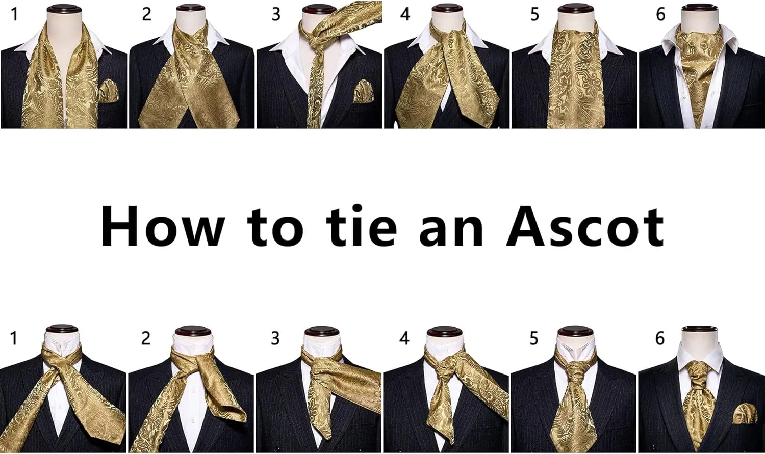 Barry.Wang Ascot Ties Cravat Tie Men Paisley Plaid Scarf Self Tie Pocket Square Cufflinks Set Wedding Party