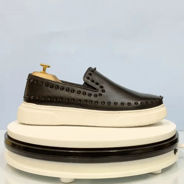 Black Outline studded Leather Sneakers By Brune & Bareskin