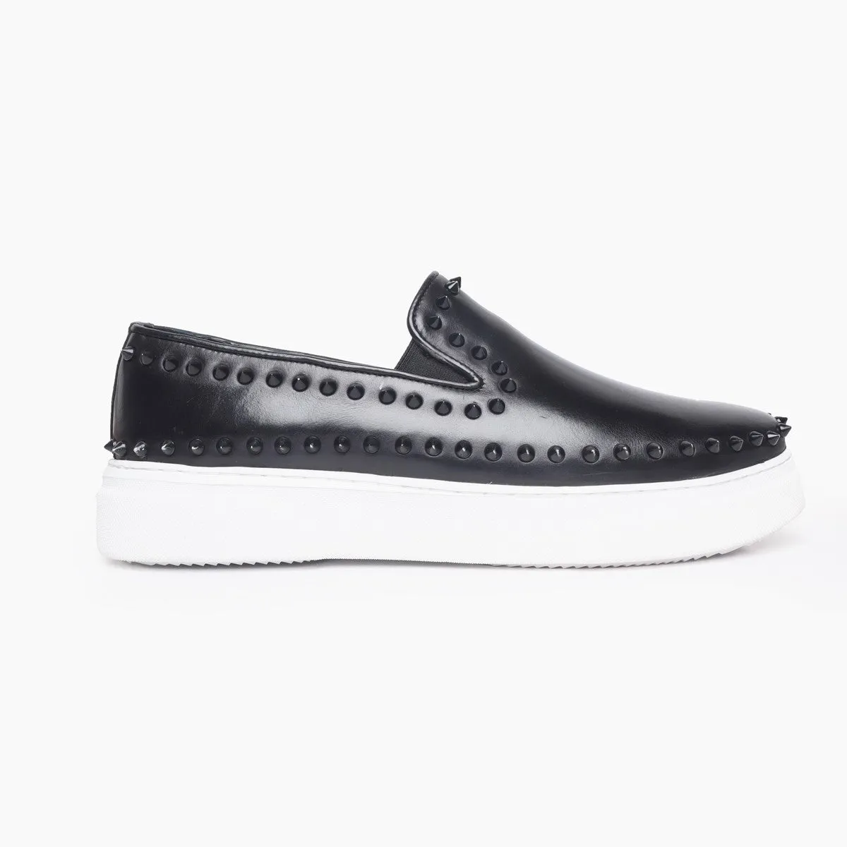 Black Outline studded Leather Sneakers By Brune & Bareskin
