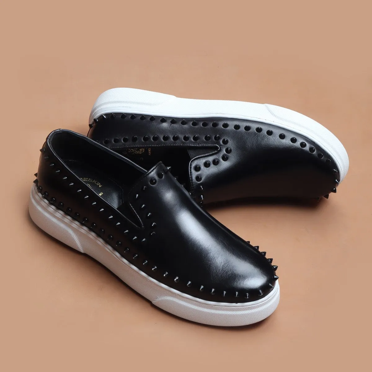 Black Outline studded Leather Sneakers By Brune & Bareskin