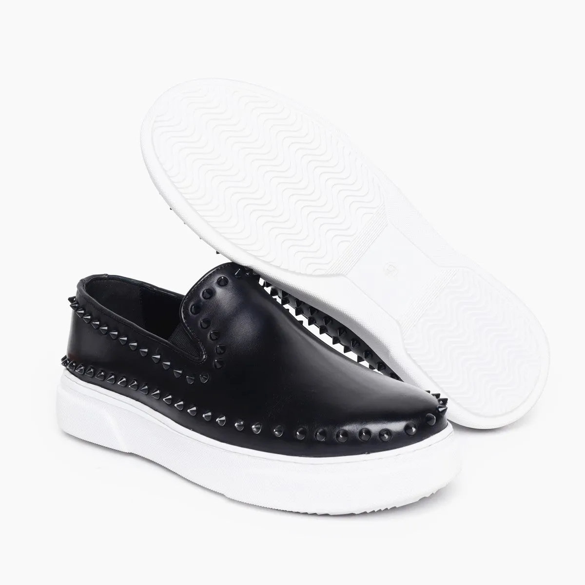 Black Outline studded Leather Sneakers By Brune & Bareskin