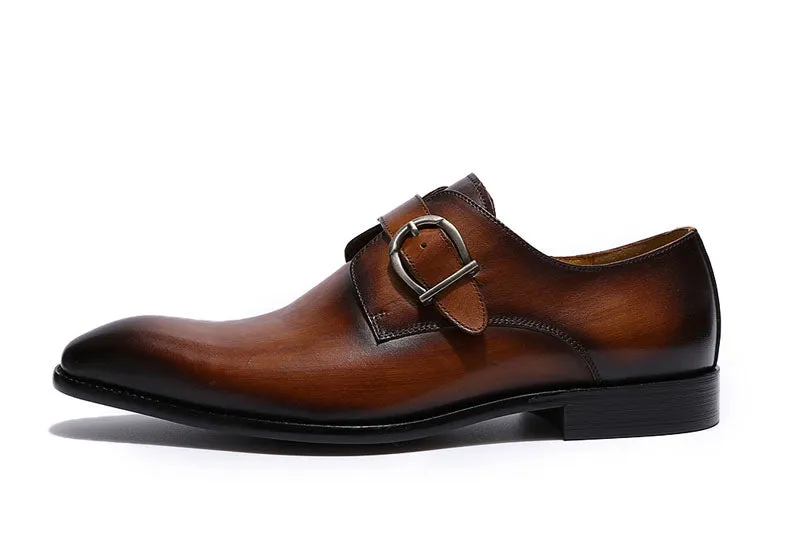 Brown with Gradient Effect Pointed Toe Monk Strap Men Fashionable Formal Shoes