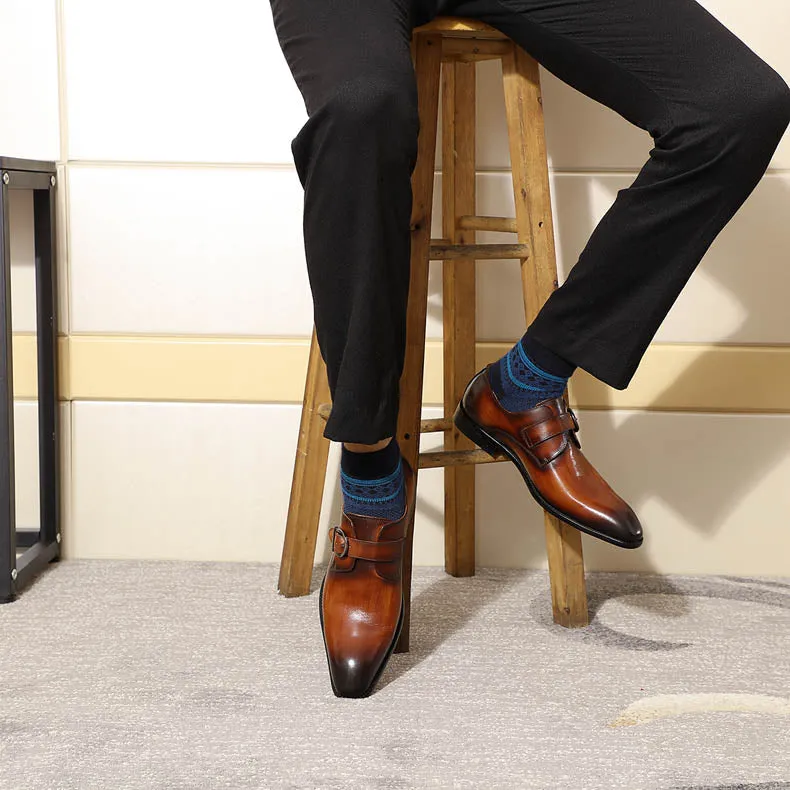 Brown with Gradient Effect Pointed Toe Monk Strap Men Fashionable Formal Shoes