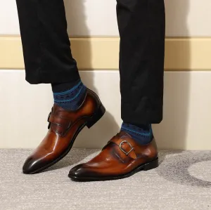 Brown with Gradient Effect Pointed Toe Monk Strap Men Fashionable Formal Shoes