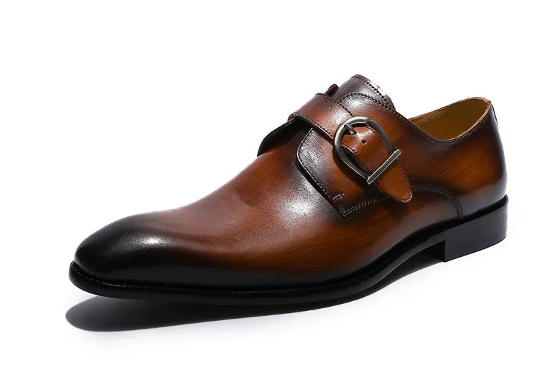 Brown with Gradient Effect Pointed Toe Monk Strap Men Fashionable Formal Shoes
