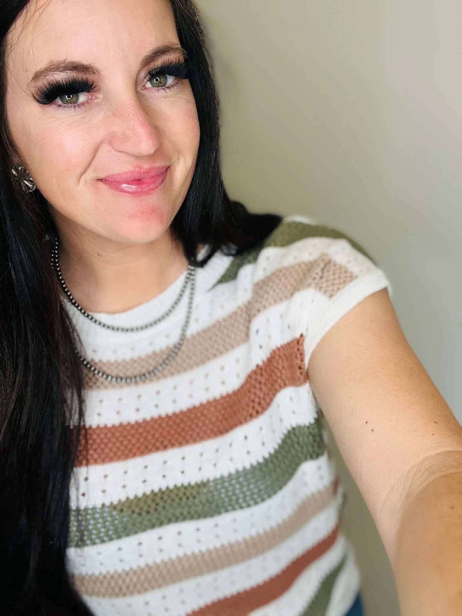 Brynn Short Sleeve Olive and Taupe Summer Sweater