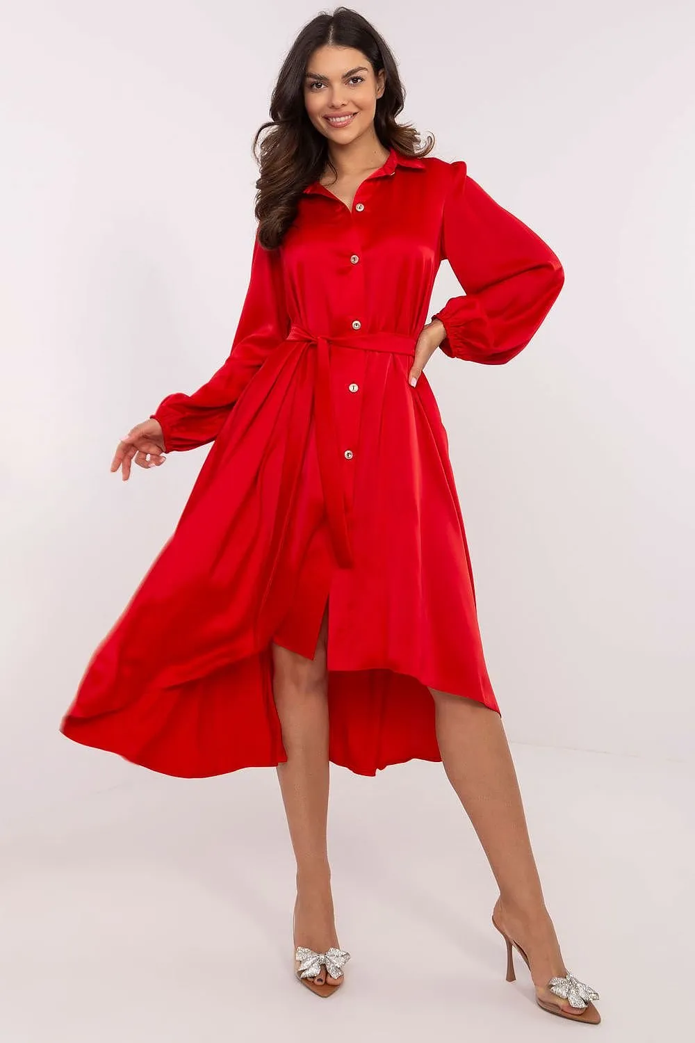 Buff cuffed sleeves asymmetrical cut cocktail shirt dress