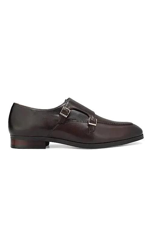 Coffee Plain Leather Monk Straps