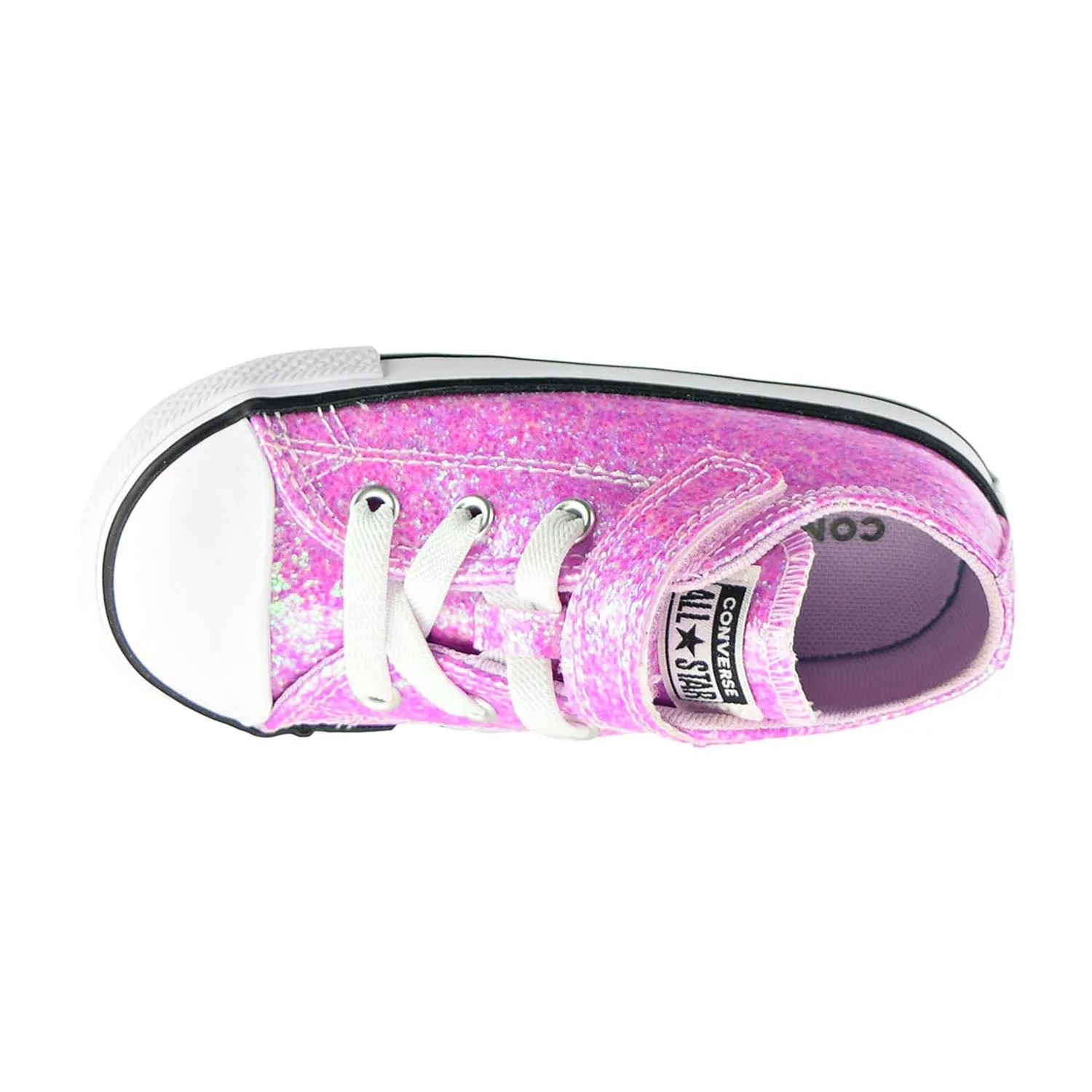 Converse Chuck Taylor AS Hook And Loop Glitter Ox Toddler Shoes Lilac Mist-Black