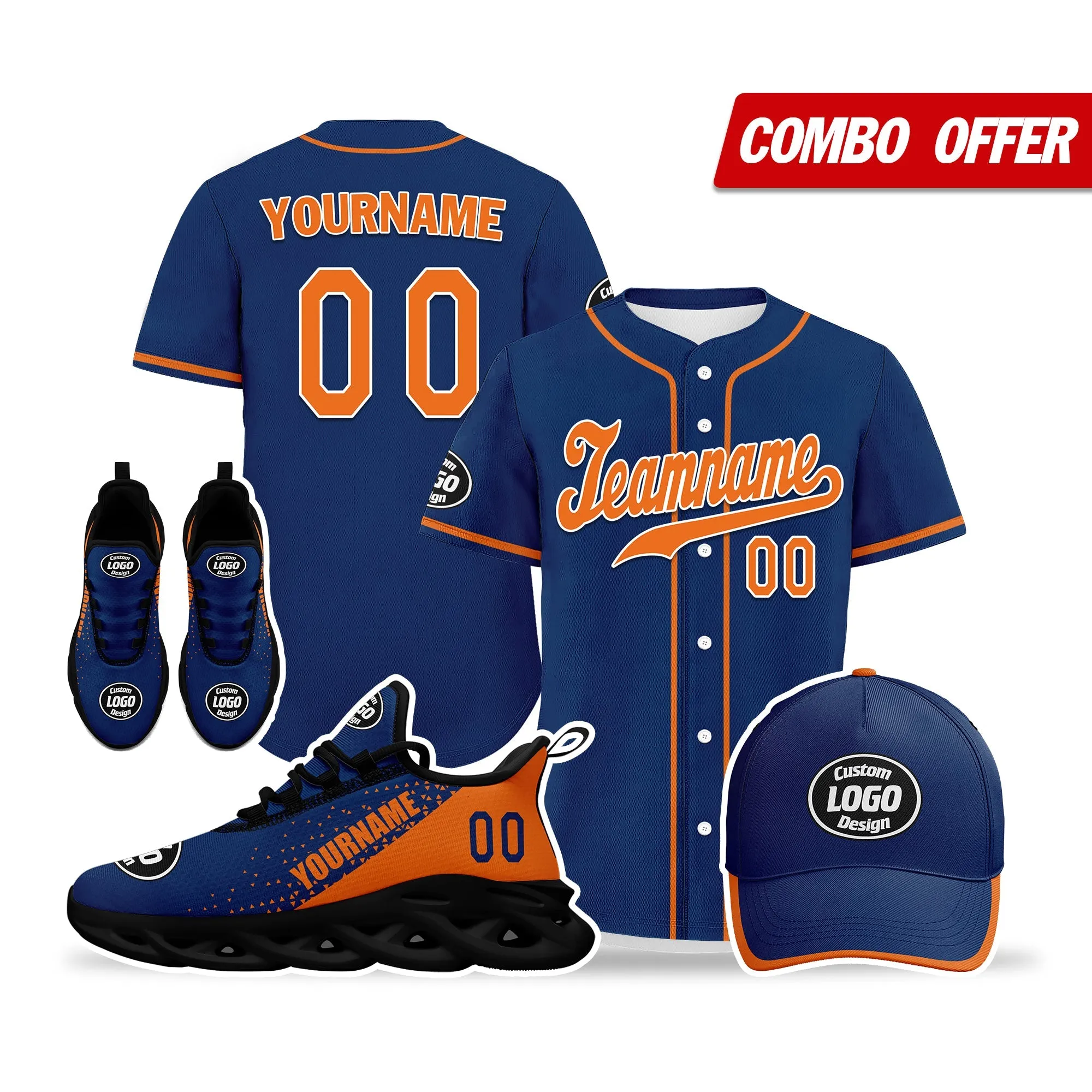Corporate Gifts,Custom Blue Orange Jersey MaxSoul Shoes and Hat Combo Offer Personalized ZH-D0b0090-c