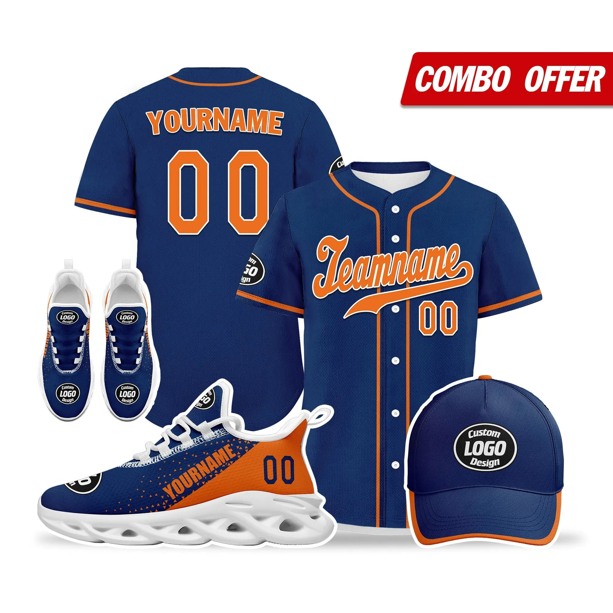 Corporate Gifts,Custom Blue Orange Jersey MaxSoul Shoes and Hat Combo Offer Personalized ZH-D0b0090-c