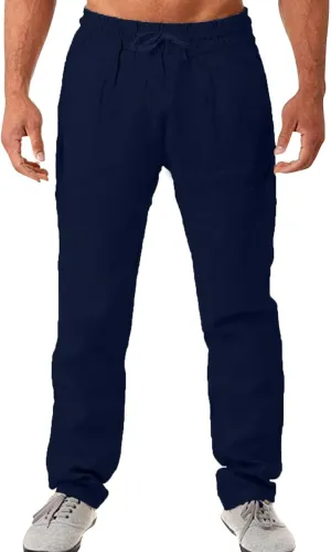 Cotton Workout Pants for Men Breathable Comfy Trousers Summer Loose Fit Baggy Long Pant Hiking Gym Joggers Pants