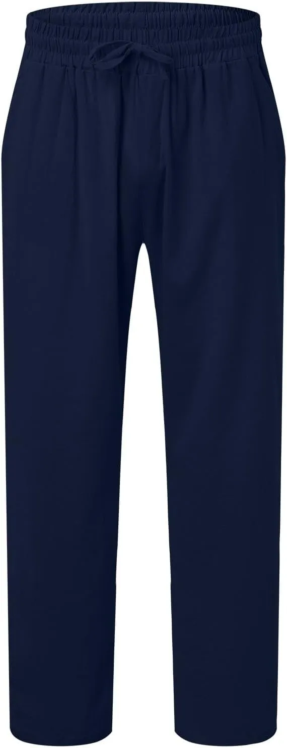 Cotton Workout Pants for Men Breathable Comfy Trousers Summer Loose Fit Baggy Long Pant Hiking Gym Joggers Pants