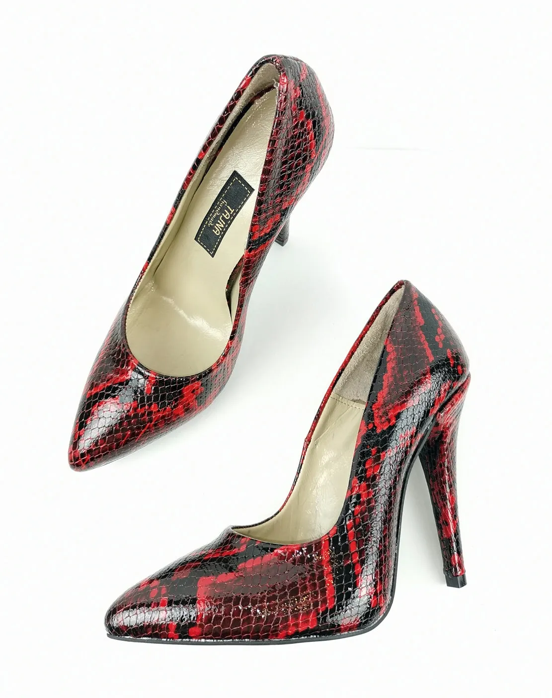 Deep Wine Geniune Leather Snake Print Stilettos