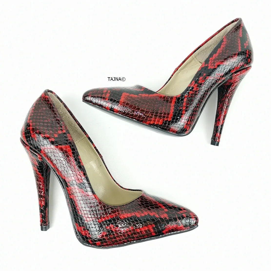 Deep Wine Geniune Leather Snake Print Stilettos