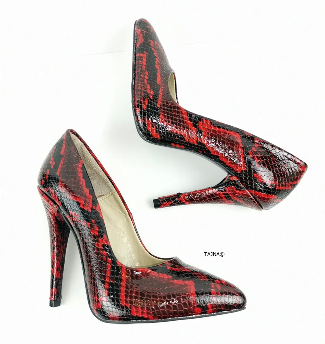 Deep Wine Geniune Leather Snake Print Stilettos