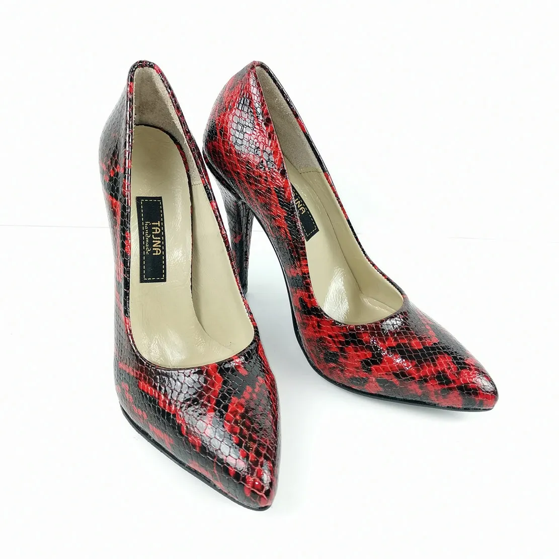 Deep Wine Geniune Leather Snake Print Stilettos