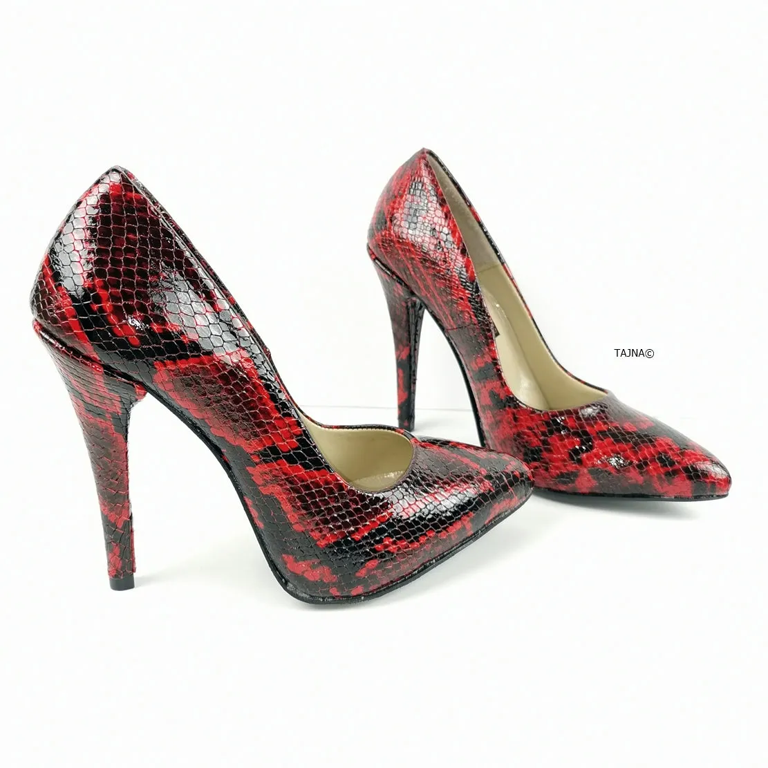 Deep Wine Geniune Leather Snake Print Stilettos
