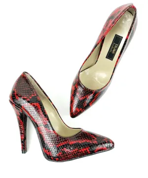 Deep Wine Geniune Leather Snake Print Stilettos
