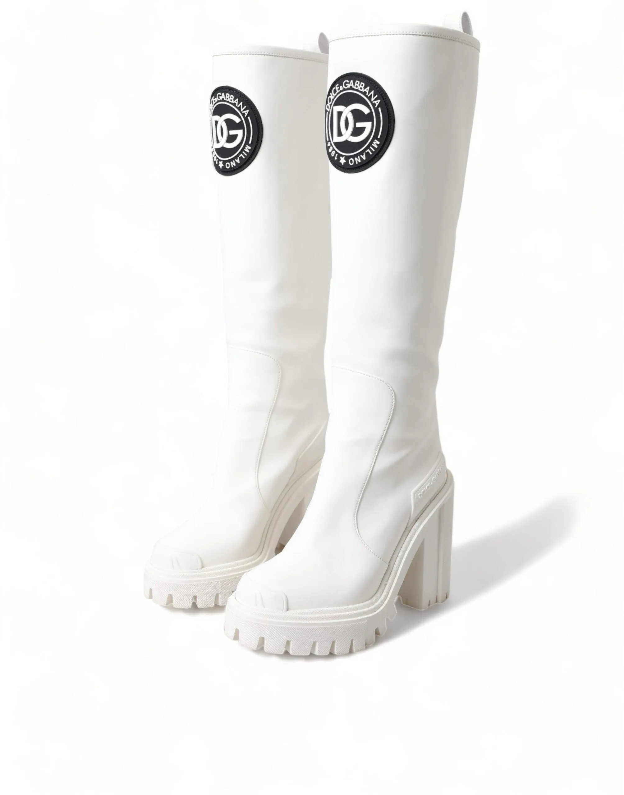 Dolce & Gabbana White Leather Rubber High Boots Shoes