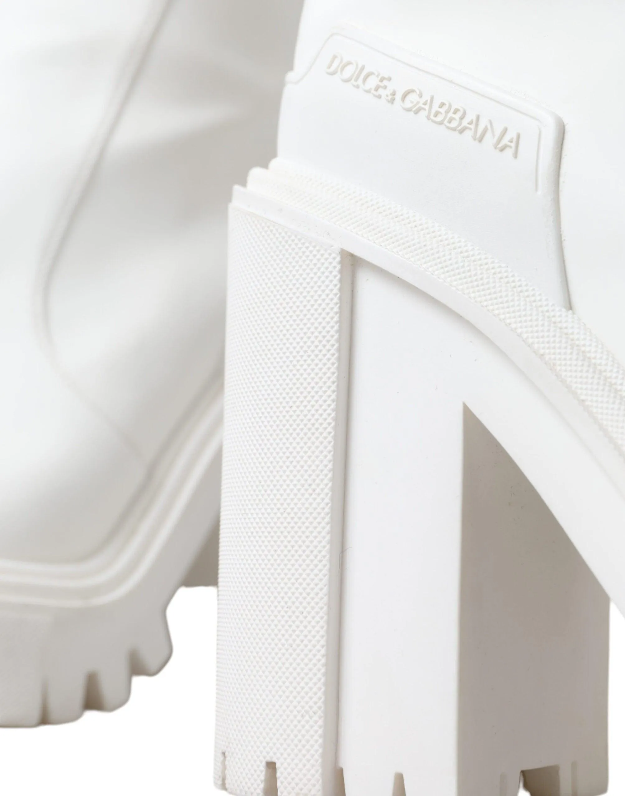 Dolce & Gabbana White Leather Rubber High Boots Shoes
