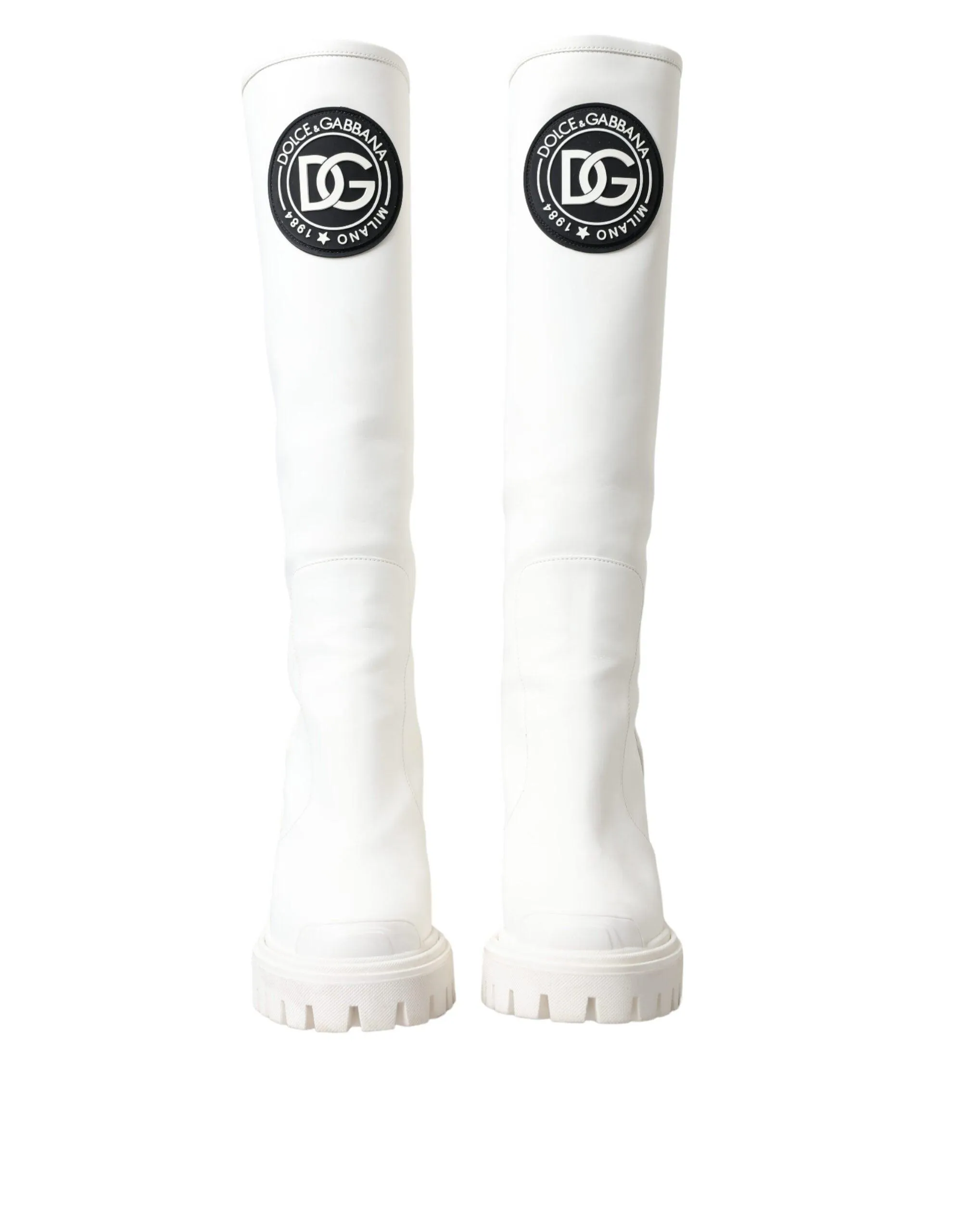 Dolce & Gabbana White Leather Rubber High Boots Shoes