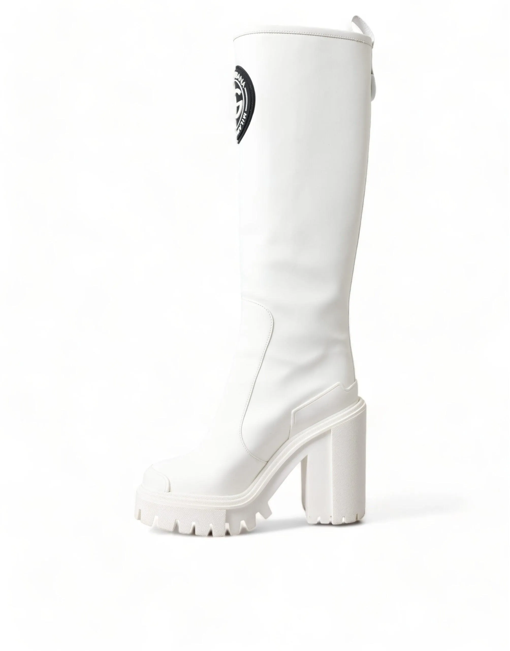 Dolce & Gabbana White Leather Rubber High Boots Shoes