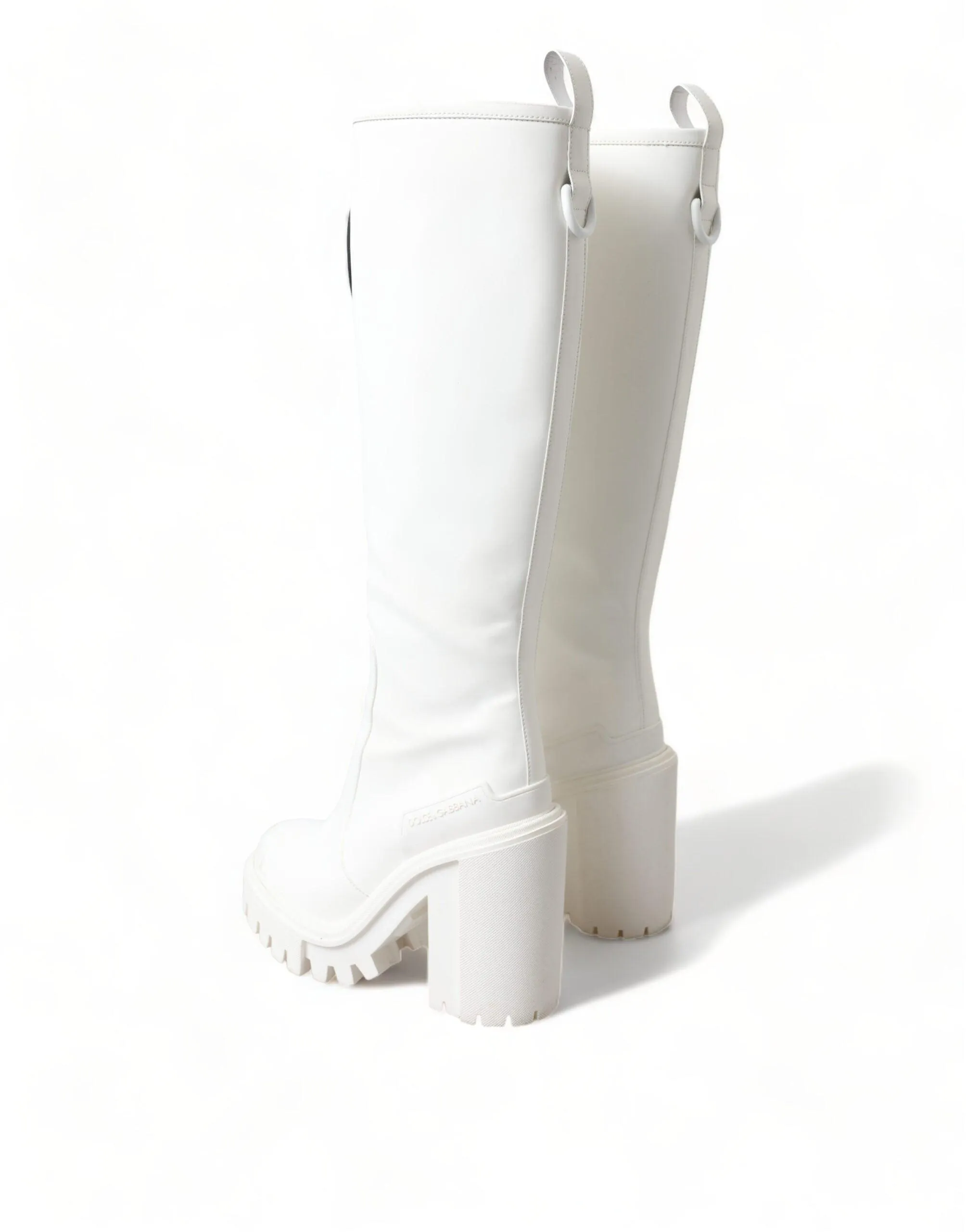 Dolce & Gabbana White Leather Rubber High Boots Shoes