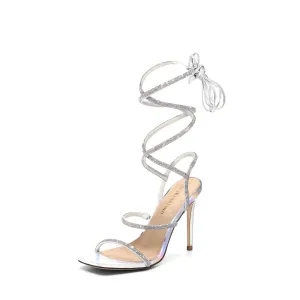 DREAM PAIRS Silver High Heels Stilletos Heels for Women Strappy Gladiator Sexy Square Toe Heels Open Toe Heels Dressy Pumps Sandals Size 7.5 SDHS2239W