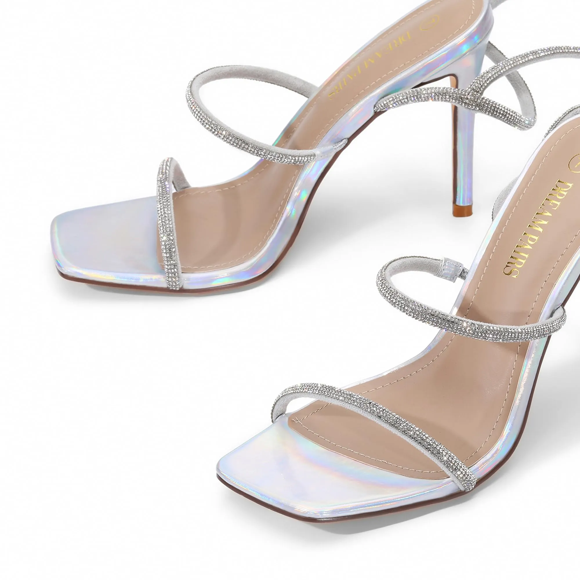 DREAM PAIRS Silver High Heels Stilletos Heels for Women Strappy Gladiator Sexy Square Toe Heels Open Toe Heels Dressy Pumps Sandals Size 7.5 SDHS2239W