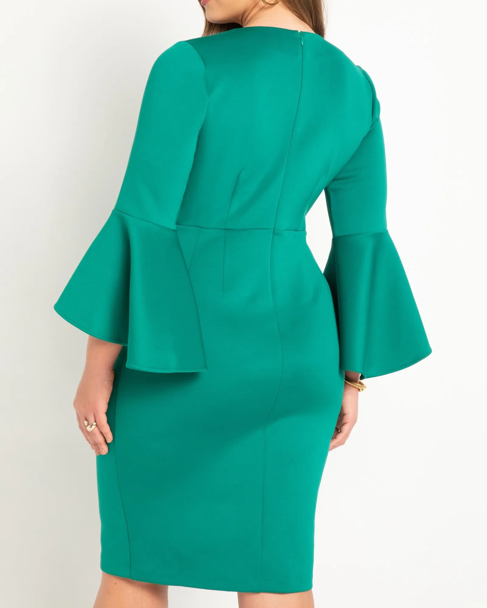 Ellen Flare Sleeve Stretch Dress | Kelly Green