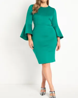 Ellen Flare Sleeve Stretch Dress | Kelly Green
