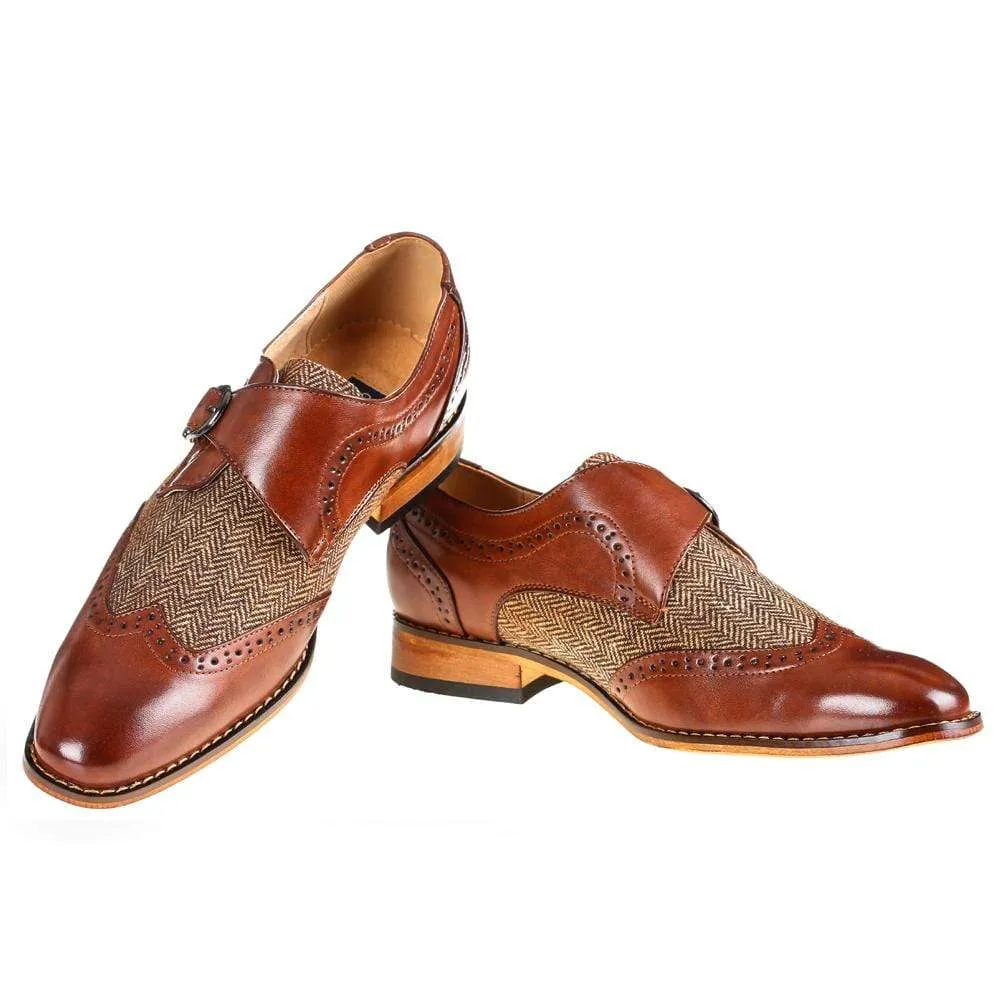 Gino Vitale Men's Monk Strap Herringbone Dress Shoes